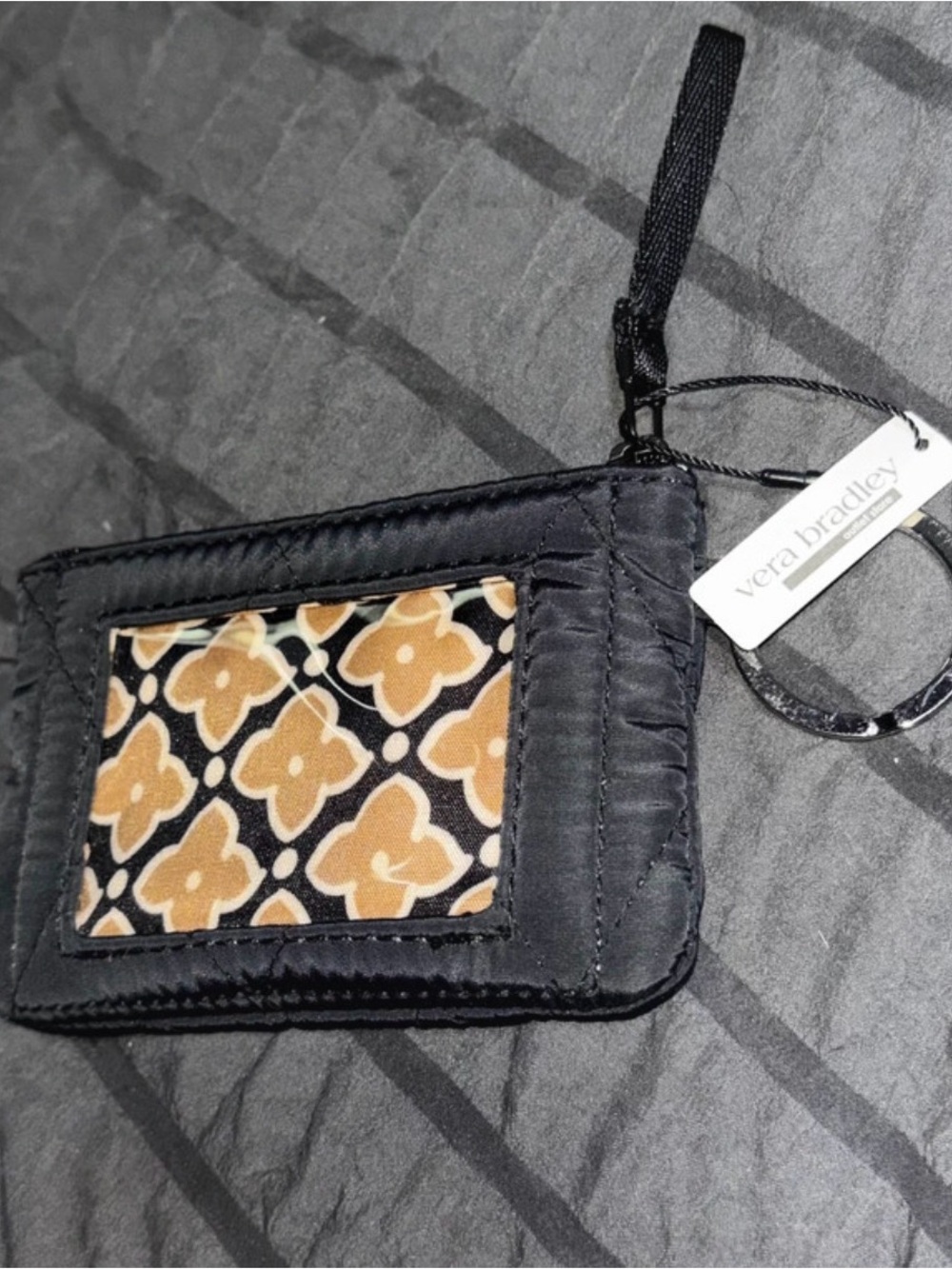 Vera Bradley Black and Gold Floral Card Case with Keyring - Picture 3 of 5